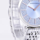 Emporio Armani Gianni T-Bar Quartz Blue Dial Silver Steel Strap Watch For Women - AR11594 Authentic Buy Shop Now
