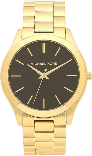Michael Kors Slim Runway Quartz Black Dial Gold Steel Strap Watch For Men - MK8621 Authentic Buy Shop Now