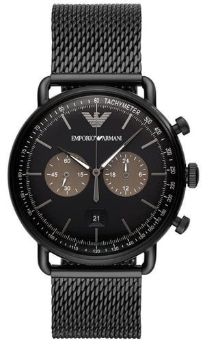 Emporio Armani Aviator Black Dial Black Mesh Bracelet Watch For Men - AR11142 Authentic Buy Shop Now