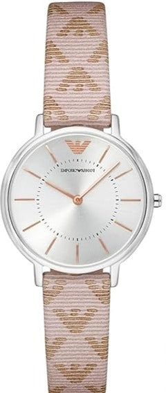 Emporio Armani Gianni T Bar Quartz Silver Dial Beige Leather Strap Watch For Women - AR80007 Authentic Buy Shop Now