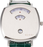 Gucci Grip Quartz Silver Dial Green Leather Strap Watch For Women - YA157414 Authentic Buy Shop Now