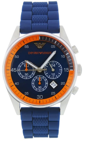 Emporio Armani Chronograph Blue Dial Blue Rubber Strap Watch For Men - AR5864 Authentic Buy Shop Now