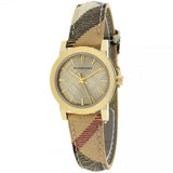 Burberry The City Gold Dial Haymarket Brown Leather Strap Watch for Women - BU9219 Authentic Buy Shop Now