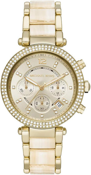 Michael Kors Parker Chronograph Gold Dial Gold Steel Strap Watch For Women - MK6831 Authentic Buy Shop Now