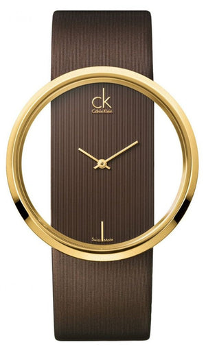 Calvin Klein Glam Transparent Dial Brown Leather Strap Watch for Women - K9423503 Authentic Buy Shop Now