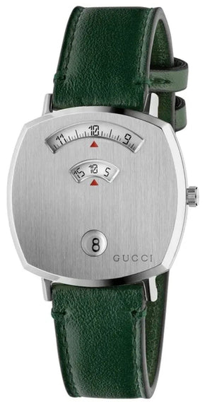 Gucci Grip Quartz Silver Dial Green Leather Strap Unisex Watch - YA157406 Authentic Buy Shop Now