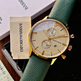 Emporio Armani Chronograph Champagne Dial Green Leather Strap Watch For Men - AR1722 Authentic Buy Shop Now