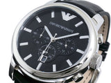 Emporio Armani Classic Chronograph Black Dial Black Leather Strap Watch For Men - AR0431 Authentic Buy Shop Now