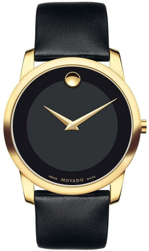 Movado Museum Black Dial Black Leather Strap Watch For Men - 606876 Authentic Buy Shop Now
