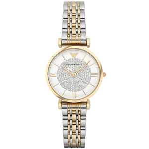 Emporio Armani Gianni T Bar White Dial Two Tone Steel Strap Watch For Women - AR8031 Authentic Buy Shop Now