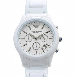 Emporio Armani Ceramica Chronograph White Dial White Strap Watch For Men - AR1453 Authentic Buy Shop Now