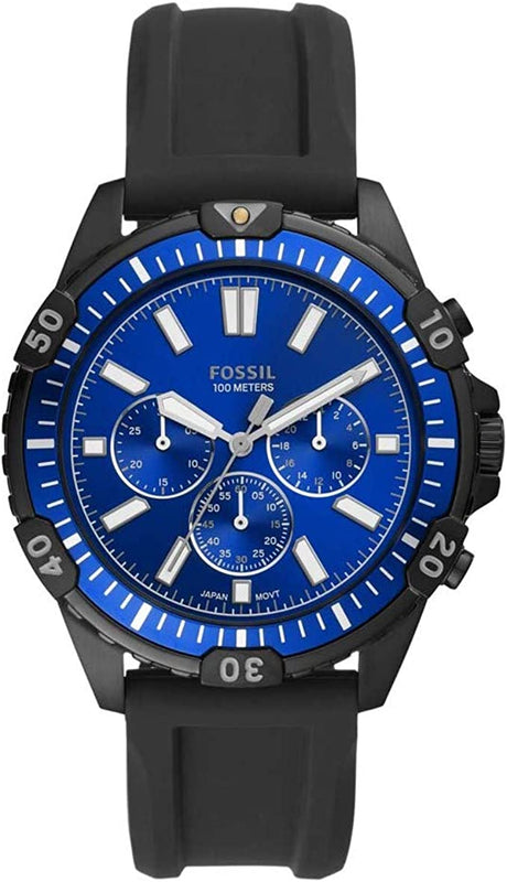 Fossil Garrett Chronograph Blue Dial Black Rubber Strap Watch for Men - FS5695 Authentic Buy Shop Now