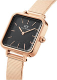 Daniel Wellington Quadro Studio Black Dial Rose Gold Mesh Strap Watch For Women - DW00100518 Authentic Buy Shop Now