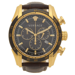 Versace V-Ray Chronograph Quartz Black Dial Brown Leather Strap Watch For Men - VEDB00318 Authentic Buy Shop Now