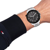 Tommy Hilfiger Troy Chronograph Grey Dial Silver Steel Strap Watch For Men - 1792106 Authentic Buy Shop Now