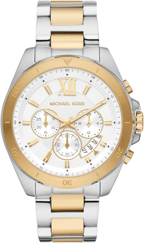 Michael Kors Brecken Chronograph White Dial Two Tone Steel Strap Watch For Men - MK9064 Authentic Buy Shop Now