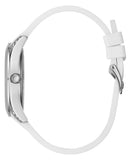 Guess Wanderlust Crystals Silver Dial White Rubber Strap Watch For Women - W1059L3 Authentic Buy Shop Now