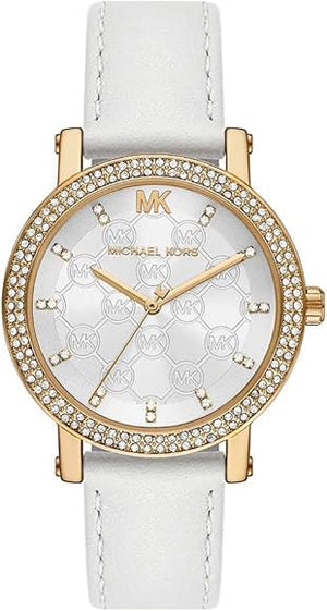 Michael Kors Corey Three Hand White Dial White Leather Strap Watch For Women - MK2985 Authentic Buy Shop Now