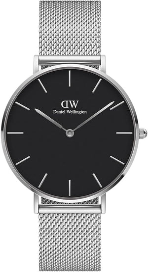 Daniel Wellington Petite Sterling Black Dial Silver Mesh Bracelet Watch For Women - DW00100218 Authentic Buy Shop Now