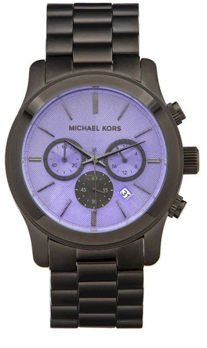 Michael Kors Runway Chronograph Purple Dial Black Steel Strap Watch For Women - MK5954 Authentic Buy Shop Now