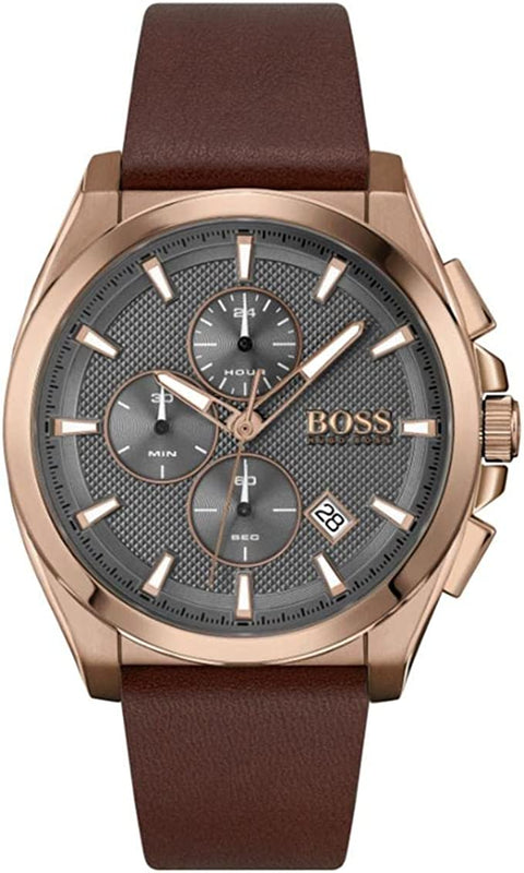 Hugo Boss Grandmaster Grey Dial Brown Leather Strap Watch for Men - 1513882 Authentic Buy Shop Now