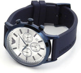 Emporio Armani Renato Chronograph Silver Dial Blue Silicone Strap Watch For Men - AR11026 Authentic Buy Shop Now