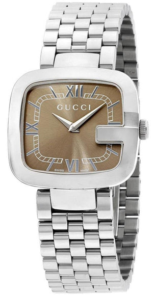 Gucci G-Gucci Brown Dial Silver Steel Strap Watch For Women - YA125413 Authentic Buy Shop Now