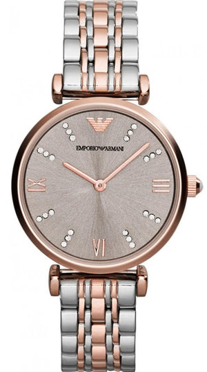 Emporio Armani Gianni T Bar Grey Dial Two Tone Steel Strap Watch For Women - AR1840 Authentic Buy Shop Now