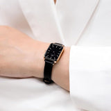 Daniel Wellington Quadro Sheffield Black Dial Black Leather Strap Watch For Women - DW00100435 Authentic Buy Shop Now