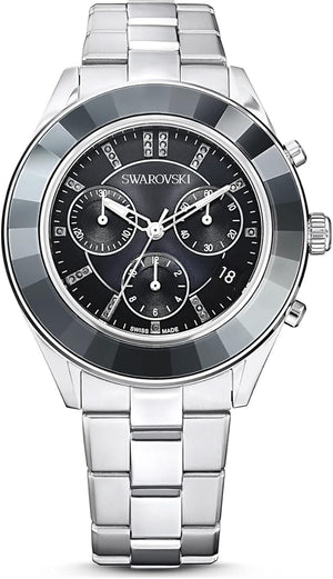 Swarovski Octea Lux Sport Chronograph Black Dial Silver Steel Strap Watch for Women - 5610520 Authentic Buy Shop Now