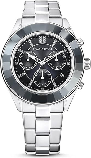 Swarovski Octea Lux Sport Chronograph Black Dial Silver Steel Strap Watch for Women - 5610520 Authentic Buy Shop Now