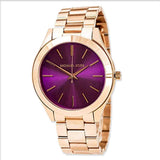 Michael Kors Slim Runway Purple Dial Rose Gold Steel Strap Watch for Women - MK3293 Authentic Buy Shop Now