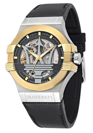 Maserati Potenza Automatic Skeleton Dial Black Leather Strap Watch For Men - R8821108011 Authentic Buy Shop Now