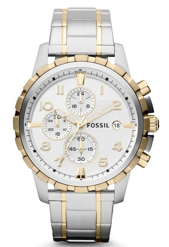 Fossil Dean Chronograph White Dial Silver Steel Strap Watch for Men - FS4795 Authentic Buy Shop Now