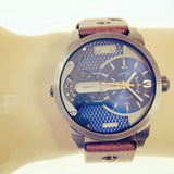 Diesel Mini Daddy Analog Blue Dial Brown Leather Strap Watch For Men - DZ7339 Authentic Buy Shop Now