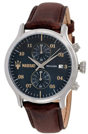 Maserati Epoca Chronograph Blue Dial Brown Leather Strap Watch For Men - R8871618001 Authentic Buy Shop Now