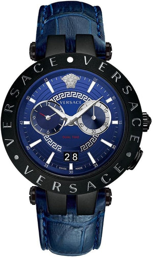 Versace V Race Chronograph Quartz Blue Dial Blue Leather Strap Watch For Men - VEBV00419 Authentic Buy Shop Now