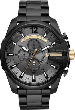 Diesel Mega Chief Chronograph Grey Dial Black Steel Strap Watch For Men - DZ4479 Authentic Buy Shop Now