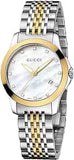 Gucci G Timeless Diamonds Mother of Pearl Dial Two Tone Mesh Bracelet Watch for Women - YA126513 Authentic Buy Shop Now