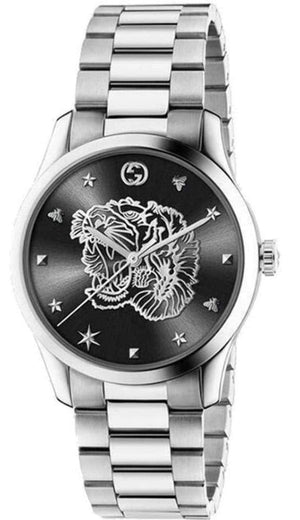 Gucci G Timeless Diamonds Black Dial Silver Steel Strap Watch For Women - YA1264125 Authentic Buy Shop Now