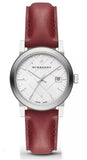 Burberry The City Silver Dial Red Leather Strap Watch for Women - BU9129 Authentic Buy Shop Now
