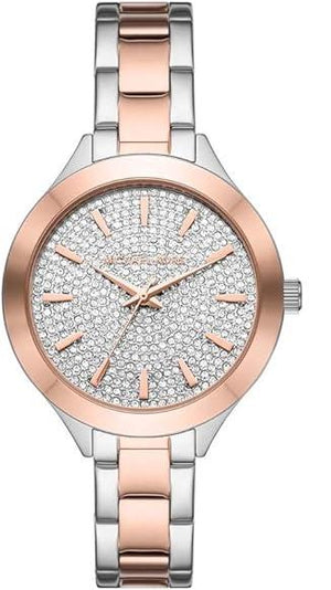 Michael Kors Slim Runway Crystals Silver Dial Two Tone Steel Strap Watch for Women - MK1045 Authentic Buy Shop Now