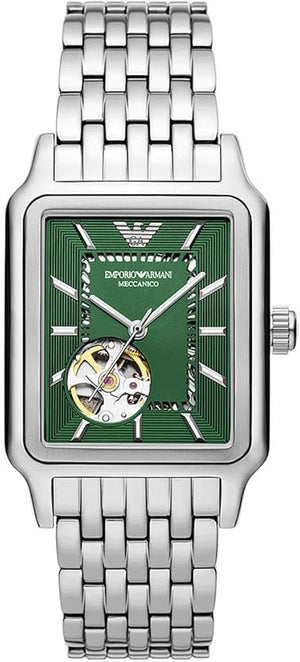 Emporio Armani Meccanico Automatic Green Dial Silver Steel Strap Watch For Men - AR60067 Authentic Buy Shop Now