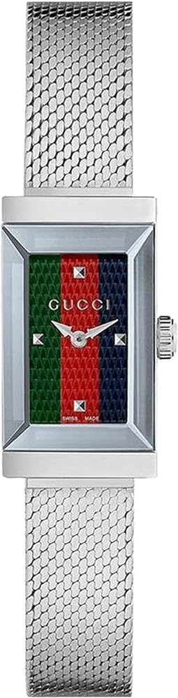 Gucci G Frame Quartz Diamonds Green & Red Mother of Pearl Dial Silver Mesh Bracelet Watch For Women - YA147510 Authentic Buy Shop Now