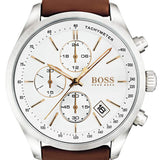 Hugo Boss Grand Prix White Dial Brown Leather Strap Watch for Men - 1513475 Authentic Buy Shop Now