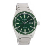 Citizen Eco Drive Vintage Green Dial Silver Steel Strap Watch For Men - AW1598-70X Authentic Buy Shop Now