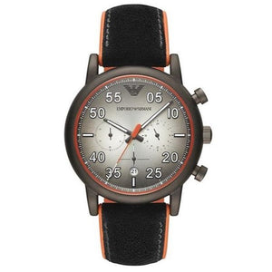 Emporio Armani Chronograph Quartz Grey Dial Black Leather Strap Watch For Men - AR11174 Authentic Buy Shop Now