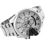 Diesel Mega Chief Chronograph Silver Dial Silver Steel Strap Watch For Men - DZ4501 Authentic Buy Shop Now