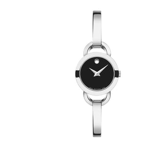 Movado Rondiro 22mm Black Dial Silver Steel Strap Watch For Women - 0606796 Authentic Buy Shop Now