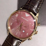 Emporio Armani Classic Chronograph Burgundy Dial Brown Leather Strap Watch For Men - AR1890 Authentic Buy Shop Now